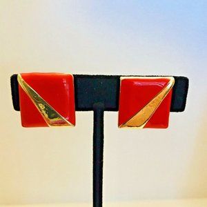 HOT Pink Square Clip On Earrings Enamel